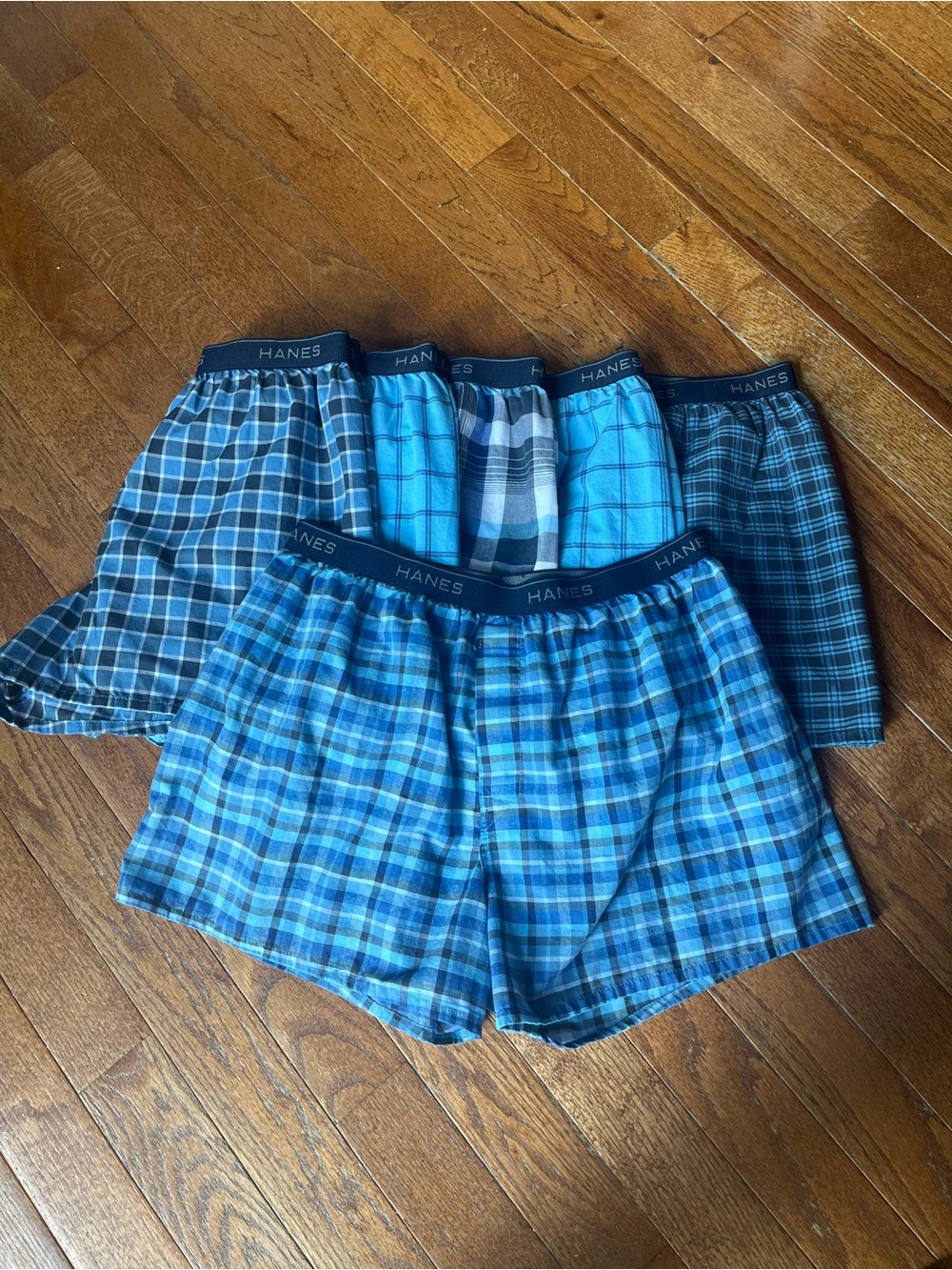 Hanes Blue Plaid Men’s Boxer Shorts Variety Pack, Bundle of 6, Size XL